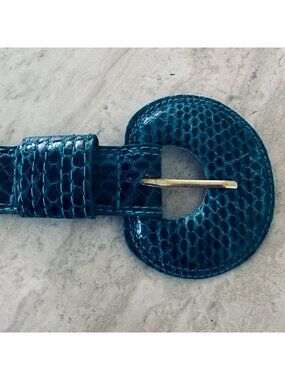 Vintage The Ritz Womens Teal Snake Skin Belt S/M 27"-30" Adjustable Animal